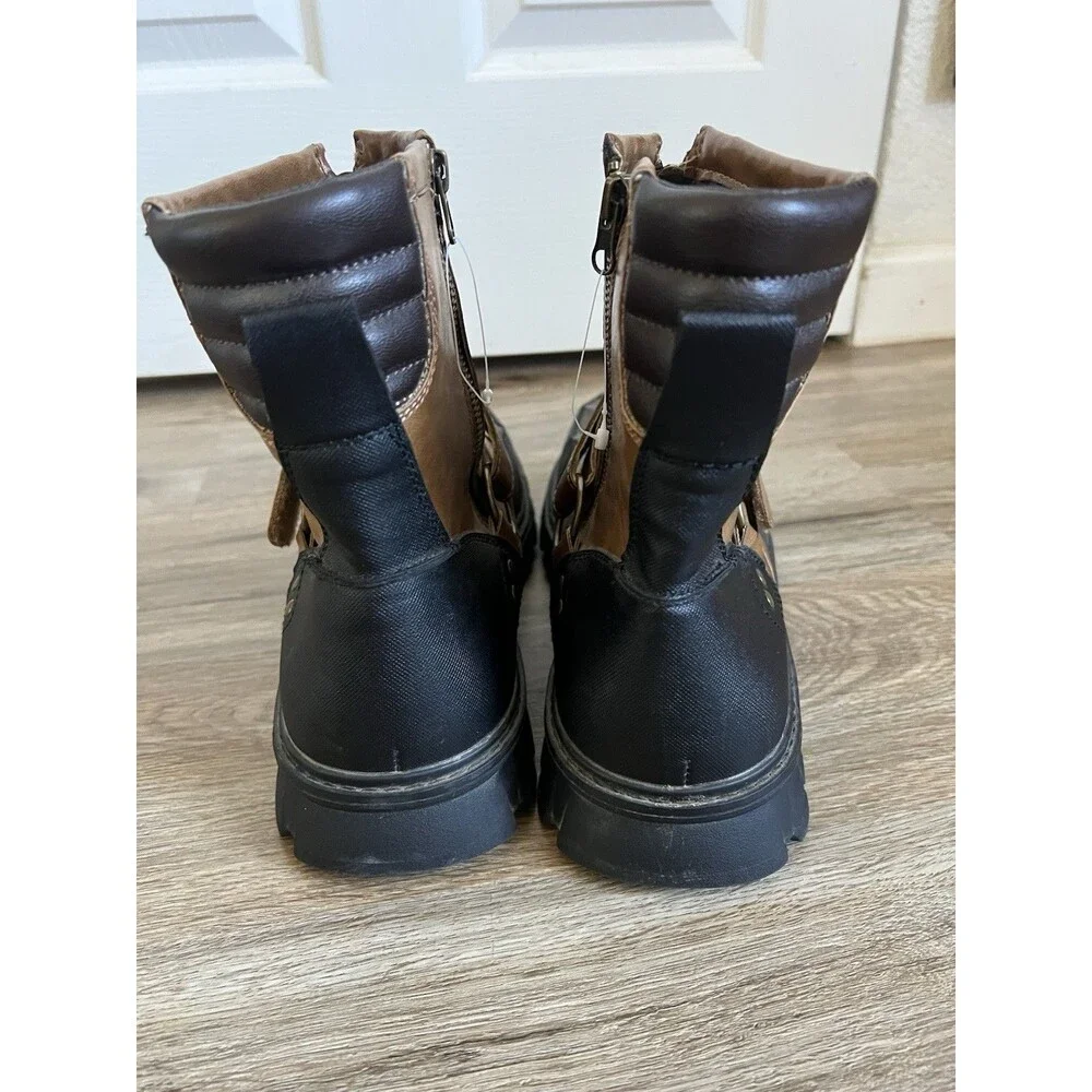 Day Five Casual Lace Brown Black Leather Zip Strap Boots Round Toe Size 12 M